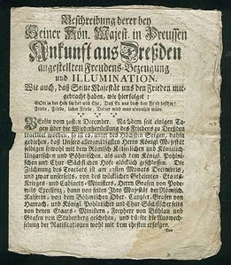 FRIEDRICH d. Große - sehr seltene Flugschrift nach d. Frieden von Dresden 1746!! - Picture 1 of 1