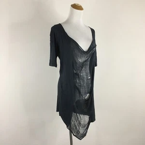 RAQUEL ALLEGRA Charcoal Gray Distressed Deep Cowl Neck Shirt Womens sz Medium - Picture 1 of 10