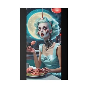"Fried Frenzy: A Zombie Lady's Cravings" von CLEArT*(Zombie Art)*Matte Leinwand - Bild 1 von 5