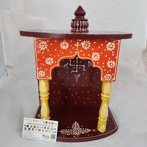 Indischer Holztempel handbemalt Holz rote Wand 14 x 6 x 10 - Bild 1 von 9