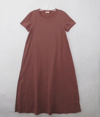 Uniqlo U AIRISM Shirt Dress Medium Brown Cotton Short Sleeve Midi Comfort Travel - Image 1 of 4