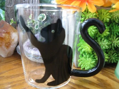 Nuevo Halloween Pintado Gato Negro Vidrio Transparente Taza de Té o Café Taza con Mango de Cola Foto 1 de 4