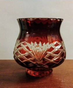 Czech Bohemian Hand Cut Ruby Red Glass Crystal Vase, Antique - Picture 1 of 6