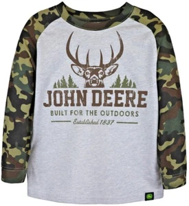 NEW John Deere Boys Gray Generic Camo Built For Outdoors T-Shirt Sizes 5, 6, 7 - Picture 1 of 1