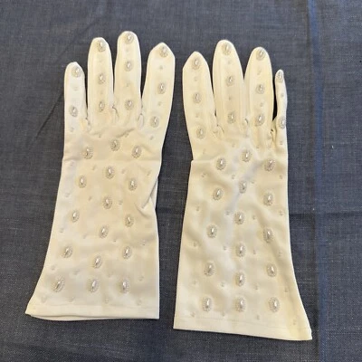 Guantes de boda vintage para mujer LISA PENDA blancos con cuentas talla 7 Foto 1 de 4