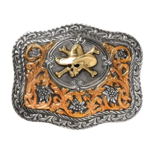 Crumrine Cowboy Skull Boxed Rectangular Belt Buckle C10141 - Picture 1 of 1