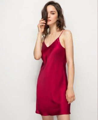 Sexy para mujer 100 % pura seda quimise ropa de dormir sin cordones seda ropa de dormir vestido XS S M L Foto 1 de 4