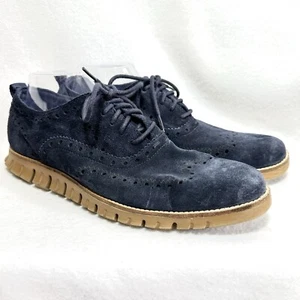 Cole Haan ZeroGrand Oxford Shoes Men's 10M Blue Suede Wingtip Tan Soles C26221 - Picture 1 of 10
