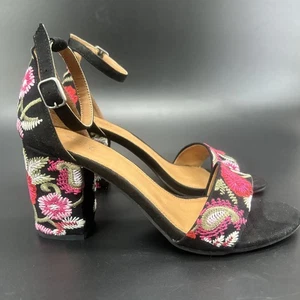 Mari A Womens 8.5M Black Multi Embroidered Floral Block Heels Ma-Maddy Strappy - Picture 1 of 8