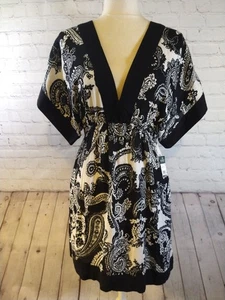 Neu mit Etikett schwarz/weiß Paisley LAUREN RALPH LAUREN Krepp Kimono Stil Kleid/Überzug - XS - Bild 1 von 15