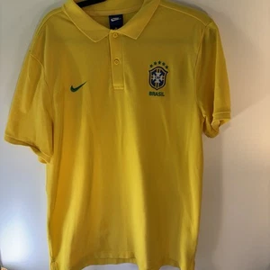 BRAZIL CBF YELLOW POLO T-SHIRT SOCCER NIKE MEN Sz Large - Picture 1 of 4