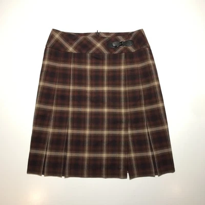 Jones Wear Falda Mujer 10 Cuadros Marrón Edredón Estilo Caja Pliegues Línea A Elastizado Foto 1 de 4