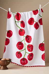 NWT Anthropologie Phthalo Ruth Tomato Embroidered Dish Towel - Picture 1 of 4