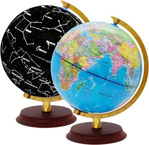 Exerz Illuminated World Globe 20Cm Diameter Wooden Base - Political Map in Engli - Picture 1 of 8