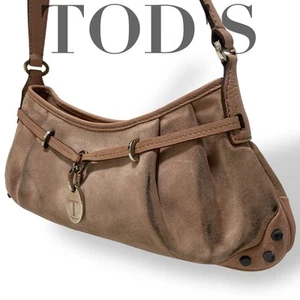 TOD'S One Schultertasche rosa beige Leder Wildleder Anhänger Damen gebraucht aus Japan - Bild 1 von 18