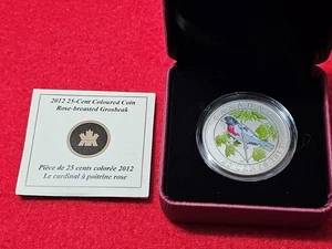 2012 Canada 25-cent Colored Specimen Coin Rose-breasted Grosbeak RCM OGP #T5142 - Picture 1 of 4