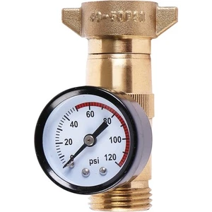 Brass RV Water Pressure Regulator (40-50PSI) with Gauge and Filter Screen, 3/... - Picture 1 of 9