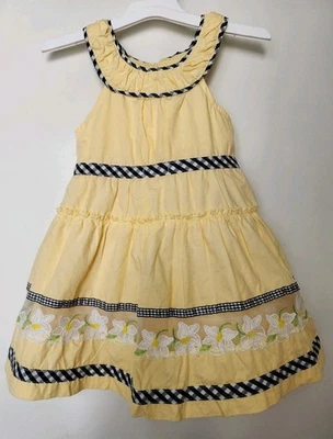 Vestido NANNETTE Infantil Niña Sin Mangas Amarillo con Cuadros Negros y Encaje Floral Talla 24 M Foto 1 de 3
