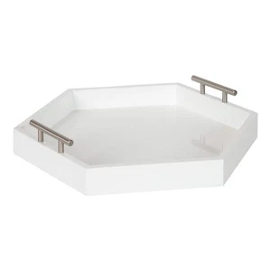 Lipton Modern Hexagon Tray, 18 x 18, White and Silver, Decorative Tray for St... - Picture 1 of 9