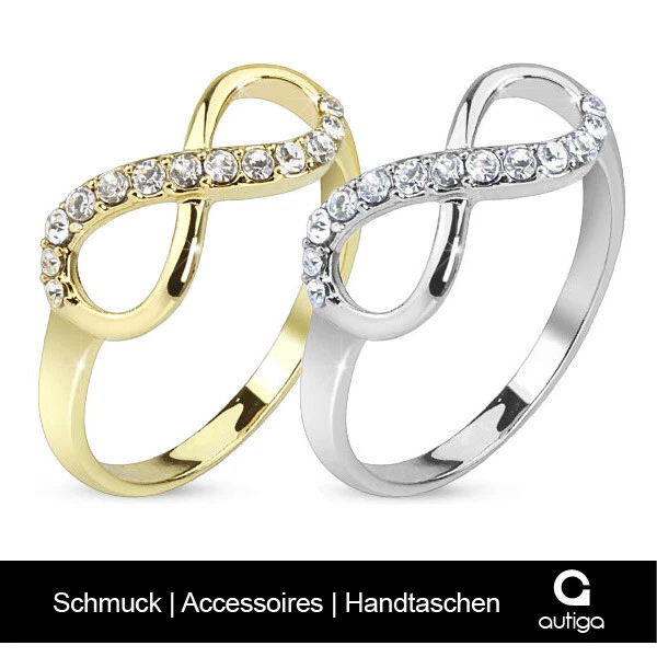Ring Damen Zirkonia Kristall Strass Infinity Unendlichkeit Silber Gold - Bild 1 von 1