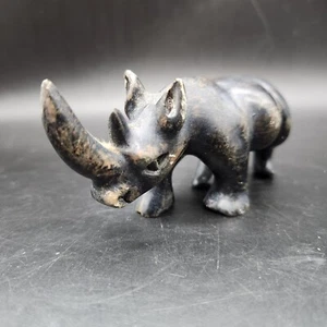 Hand Carved Soapstone Rhinoceros 4.5" Long - Picture 1 of 6