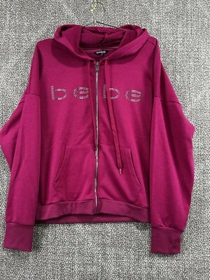BEBE SPORT Sudadera con Capucha a Rayas Rosa Mujer Logotipo a Rayas Fucsia Cremallera Completa Talla 1X XL Foto 1 de 3