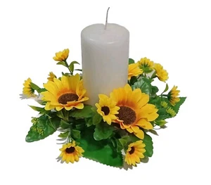 Sunflower 8" Candle Ring 3.5" Opening Wedding Party Home Silk Flower Decor B2259 - Picture 1 of 4