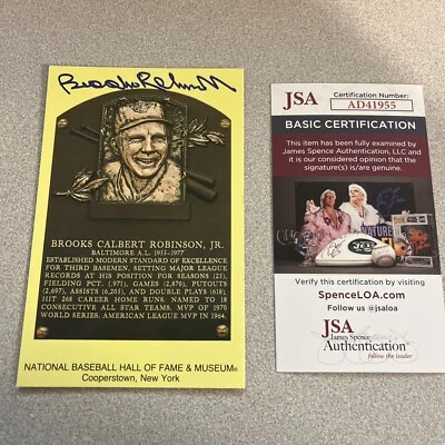 BROOKS ROBINSON SIGNED HALL OF FAME PLAQUE BASEBALL ORIOLES HALL OF FAME JSA 5 - Image 1 of 2