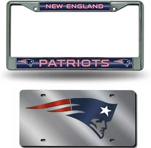 NEW RICO NEW ENGLAND PATRIOTS Glitter Bling Chrome License Plate Frame 2pk Brady - Picture 1 of 3