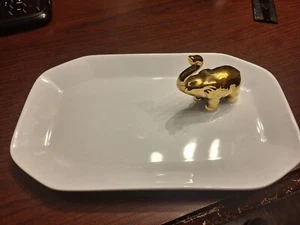 Nate Berkus Gold Elephant Rectangular Serving Platter Tray White Porcelain - Picture 1 of 5