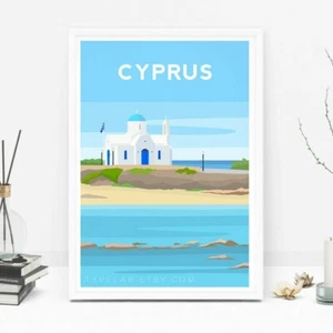 Cyprus Art Print, Protaras Cyprus Travel Poster, Wall Art Original Illustration - Picture 1 of 7
