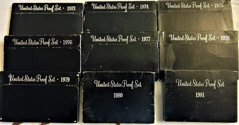 1973 TO 1981 UNITED STATES PROOF SETS, TOTAL 9 SETS, CAN GRADE HIGH, UNSEARCHED Cover