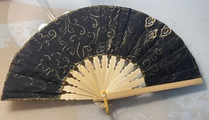 Fan Hand Bamboo Cloth Black Handmade Indonesia New Avenico Summer Fashion #82 - Picture 1 of 24