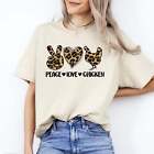 Peace Love Chicken T-Shirt Leopard skin Chicken lover farmer Unisex Tee Sand Whi