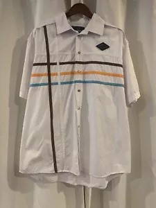 COOGI XXL Shirt White Multi-color Stripes Button Front Short Sleeve Logos - Picture 1 of 4