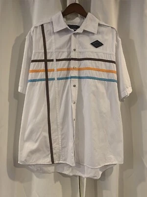 COOGI XXL Shirt White Multi-color Stripes Button Front Short Sleeve Logos - Image 1 of 4