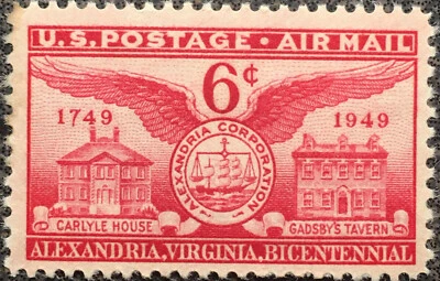 Scott #C40 US 1949 6 Cent Alexandria Bicentennial Airmail Stamp - Image 1 of 2