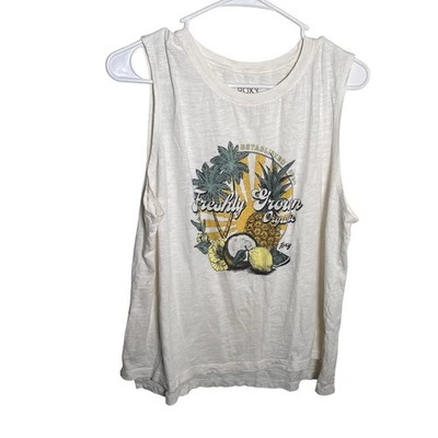 Roxy Tank Top Girl's Large 12 Ivory Freshly Grown Cropped Boxy Crew Neck - Image 1 of 4