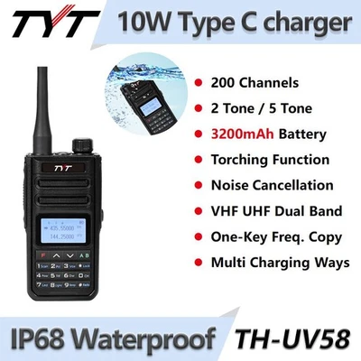 Radio bidireccional walkie talkie doble banda TYT TH-UV58 alta potencia 10 W 200 canales Foto 1 de 4