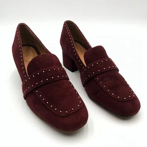 Franco Sarto Lance Studded Suede Block Heel Loafers Women's Size 10 M Burgundy - Imagen 1 de 13