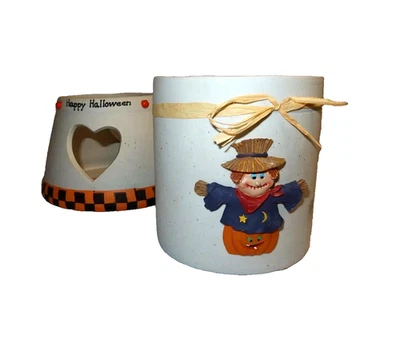 Lámpara Vela Cerámica Halloween 8", Diseño Espantapájaros Calabaza - Original Caja Foto 1 de 4