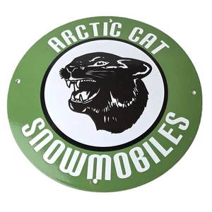Vintage Arctic Cat Snowmobiles Sign - Sales Winter Sled Porcelain Gas Pump Sign - Picture 1 of 14