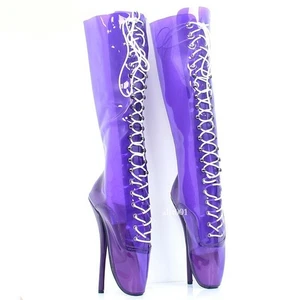Women Sexy Knee High Ballet Boot 7" Super High Spike Heel Lace Up Custom Fashion - Picture 1 of 35