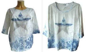NEU Übergröße schickes Damen Shirt blau weiß Deko Steine 3/4 Arm Gr. 48, 50, 52 - Bild 1 von 5