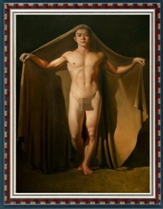 Arte de pintura al óleo original hecho a mano hombres hombre niño desnudo sobre lienzo 24"x36" - Imagen 1 de 2