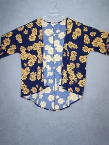 LuLaRoe Jacket Womens Large 12 14 Blue Yellow Floral Print Open Front Ladies - Picture 1 of 10