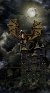 Schwarze Drachenburg Quiltplatte 24 x 44" breite Drachenhöhle von TT Stoffe - Bild 1 von 1