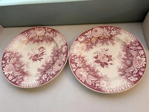 2 old dinner plates, Villeroy & Boch red transferware Wallerfangen, old waller - Picture 1 of 6