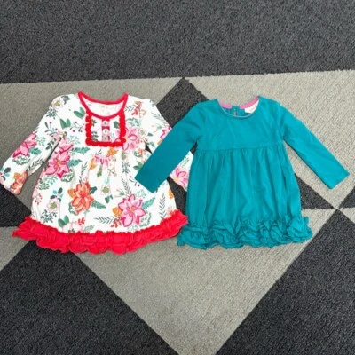 Matilda Jane lote de 2 babados 12 meses bebê menina pacote de tops floral vermelho azul - Imagem 1 de 4