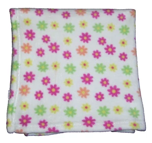 RN# 150856 Floral Baby Blanket Pink Green Yellow Orange Flowers White 28x29 - Picture 1 of 2